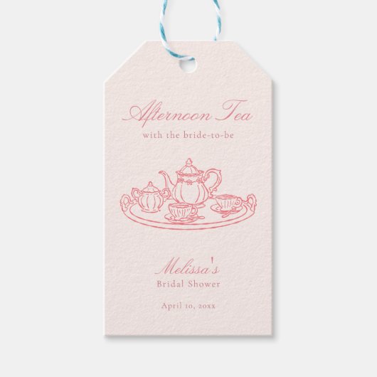 Theetijd Bruiloft Handgetekende Roze Bruidsfeest Cadeaulabel (Voorkant)