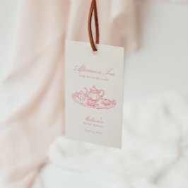 Theetijd Bruiloft Handgetekende Roze Bruidsfeest Cadeaulabel
