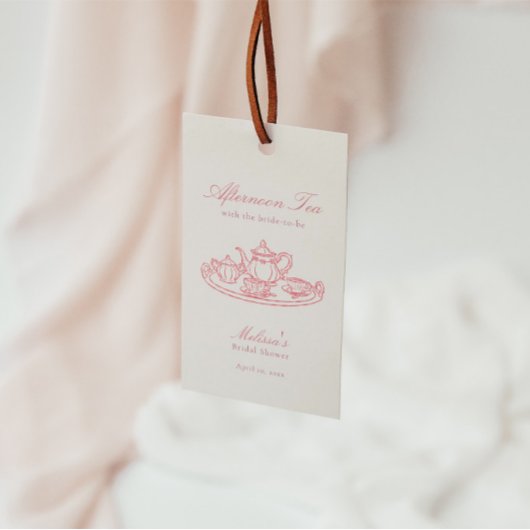Theetijd Bruiloft Handgetekende Roze Bruidsfeest Cadeaulabel