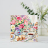 Theetijd Extravaganza: Tea Soirée, een Baby shower Kaart (Staand voorkant)