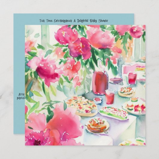Theetijd Extravaganza: Theetuin, een Baby shower Kaart (Voorkant / Achterkant)