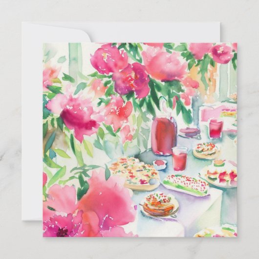 Theetijd Extravaganza: Theetuin, een Baby shower Kaart (Voorkant)