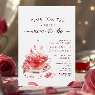 Theetijd glazen theekopje roze rozen babyshower kaart