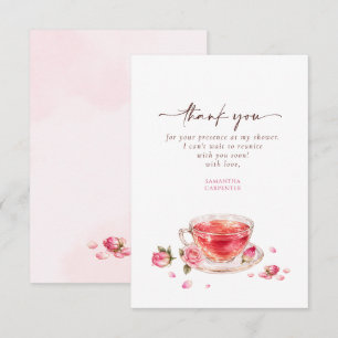 Theetijd glazen theekopje rozen babyshower bedankkaart
