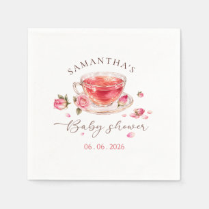 Theetijd glazen theekopje rozen babyshower servet