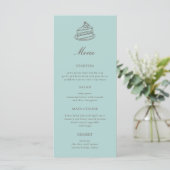 Theetijd Handgetekende Blauwe Bruiloftsdienst Menu (Staand voorkant)