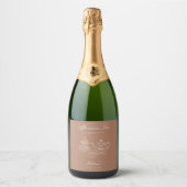 Theetijd Handgetekende Bruine Bruiloftsdouche Sparkling Wijnetiket (Voorkant)
