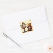 Theetijd met beer vierkante sticker (Envelop)