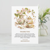 Theetijd met bloemige theepot Bruidsfeestje  Bedankkaart (Staand voorkant)