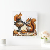 Theetijd met eekhoorns vierkante klok (Huis)