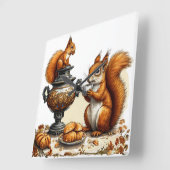 Theetijd met eekhoorns vierkante klok (Hoek)