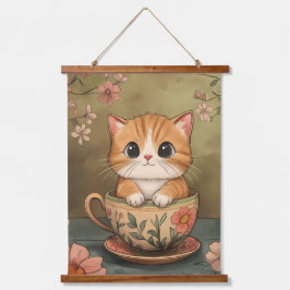 Theetijd met een klein poesje hangend wandkleed