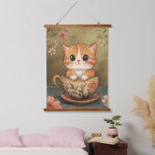 Theetijd met een Tiny Kitten Hangend Wandkleed (Slaapkamer)