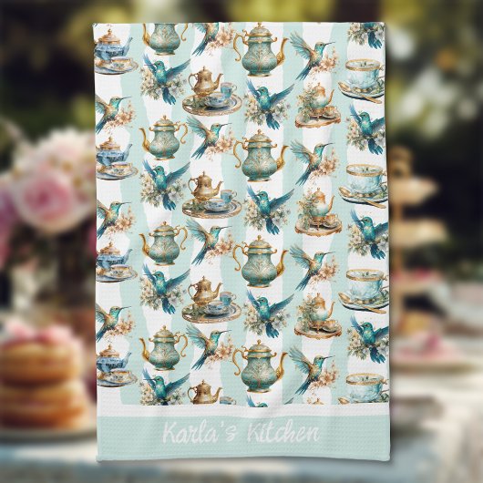 Theetijd met kolibries monogram theedoek