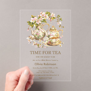 Theetijd met Theepot Baby Shower Acryl Uitnodigingen