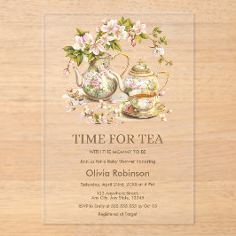 Theetijd met Theepot Baby Shower Acryl Uitnodigingen