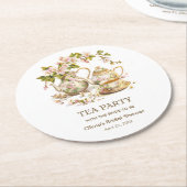 Theetijd met Theepot Bruidsborrel Ronde Kartonnen Onderzetter (Gebogen)