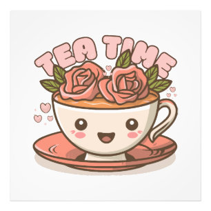 Theetijd Rozen Thee Kawaii Foto Afdruk