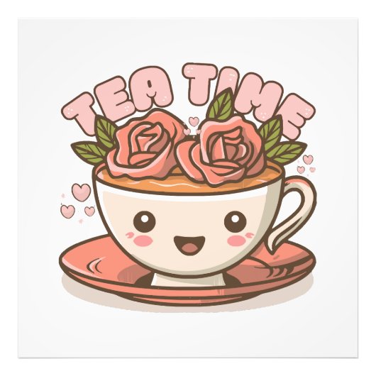 Theetijd Rozen Thee Kawaii Foto Afdruk (Voorkant)