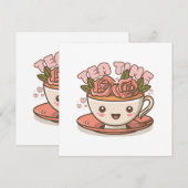 Theetijd Rozen Thee Kawaii Kaart (Voorkant / Achterkant)
