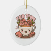 Theetijd Rozen Thee Kawaii Keramisch Ornament (Rechts)