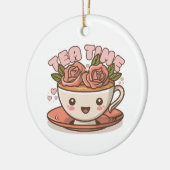 Theetijd Rozen Thee Kawaii Keramisch Ornament (Links)