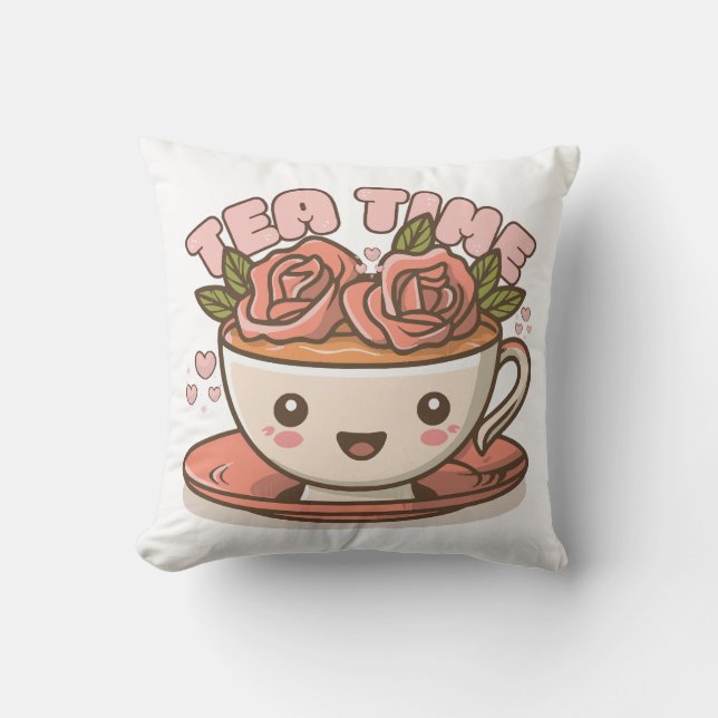 Theetijd Rozen Thee Kawaii Kussen (Voorkant)