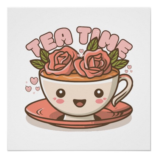 Theetijd Rozen Thee Kawaii Perfect Poster (Voorkant)