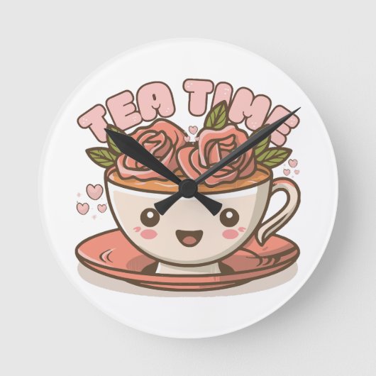 Theetijd Rozen Thee Kawaii Ronde Klok (Voorkant)