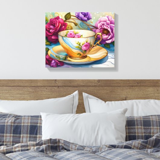Theetijd - Tea Cup Kunst Canvas Afdruk (Insitu (Slaapkamer))