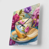 Theetijd - Tea Cup Kunst Vierkante Klok (Hoek)