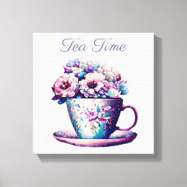 theetijd |   Tea Cup vol met bloemen Canvas Afdruk