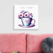 theetijd |   Tea Cup vol met bloemen Canvas Afdruk (Insitu (Woonkamer))