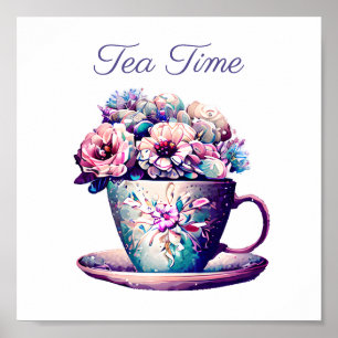 theetijd     Tea Cup vol met bloemen Poster