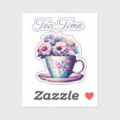 theetijd |   Tea Cup vol met bloemen Sticker (Vel)