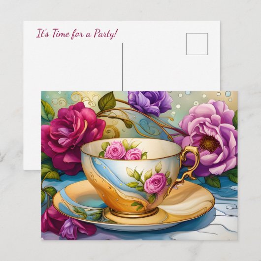 Theetijd - Tea Party Briefkaart (Voorkant / Achterkant)