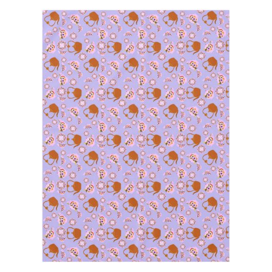 Theetijd Theepot Theekopje Bord Koperen Ketel patr Tafelkleed (Voorkant)