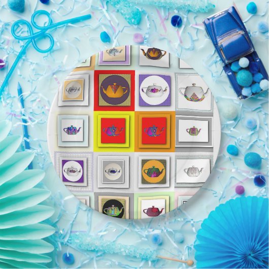 Theetijd theepotten papieren bordje (Feest)