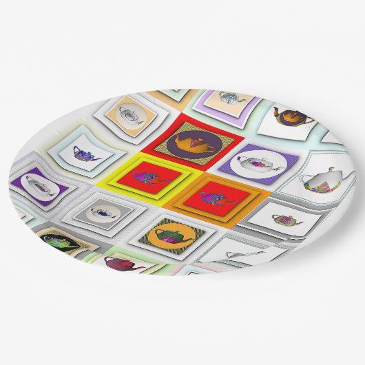 Theetijd theepotten papieren bordje (Gekanteld)