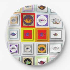 Theetijd theepotten papieren bordje