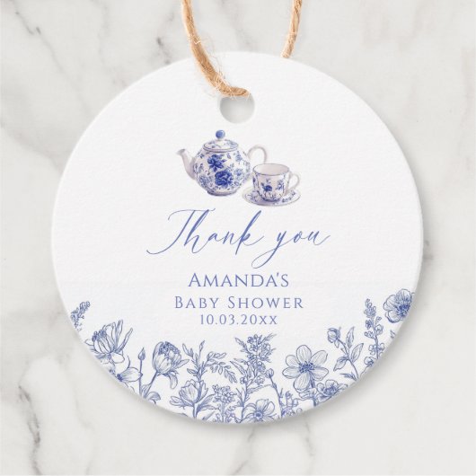 Theetijd Toile thema Baby shower Bedankjes Labels (Voorkant)