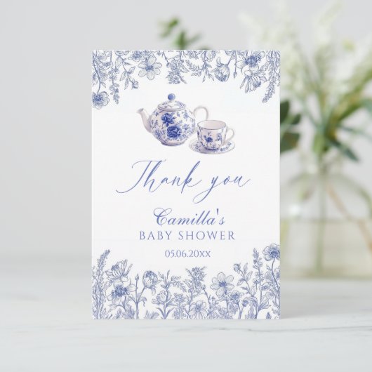 Theetijd Toile thema Baby shower Bedankkaart (Staand voorkant)