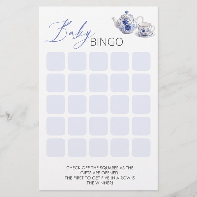 Theetijd Toile thema Baby shower Bingo spel (Voorkant)