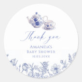 Theetijd Toile thema Baby shower Ronde Sticker (Voorkant)