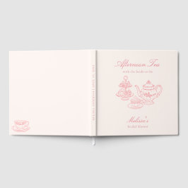 Theetijd Trouwfeest Handgetekende Roze Bruiloft Gastenboek