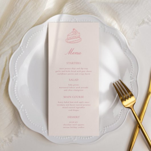 Theetijd Trouwfeest Handgetekende Roze Bruiloft Menu