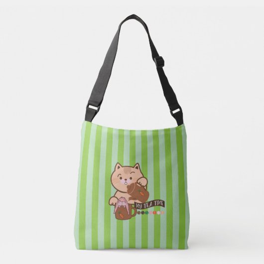 theetijd van kat en konijn crossbody tas (Voorkant)