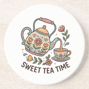 Theetijd Vintage theepot Cottagecore esthetiek Zandsteen Onderzetter