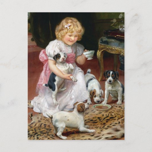 Theetijd voor Fox Terrier Puppies Dog Art Briefkaart (Voorkant)