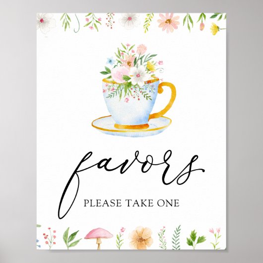 Theetijd Whimsical Wilde Bloem Favorieten Bord Poster (Voorkant)